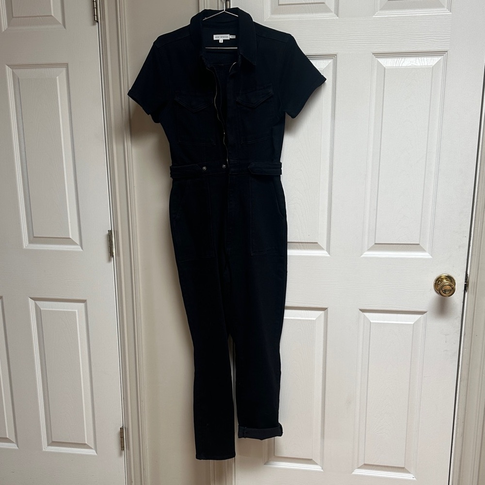 Good American Black Short Sleeve Utility Jumpsuit